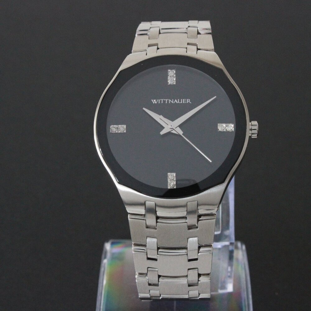 Wittnauer Ladies Dress Watch 8 Diamonds On Black Sun-ray Dial 36mm - Picture 3 of 13